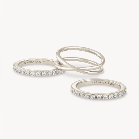 KENDRA SCOTT LIVY SILVER RINGS SET OF 3 IN WHITE CRYSTAL SIZE 6 - Picture 3 of 9